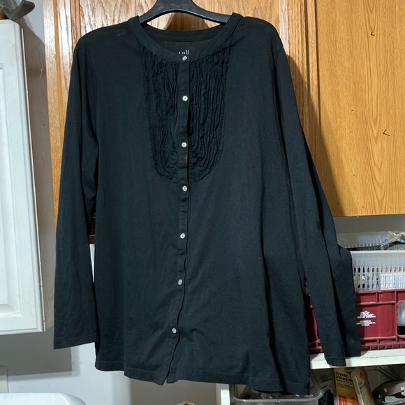 J. Jill Tops - J Jill Chiffon Bib Knit Shirt Long Sleeved Pearl Button Front Closure Size XL